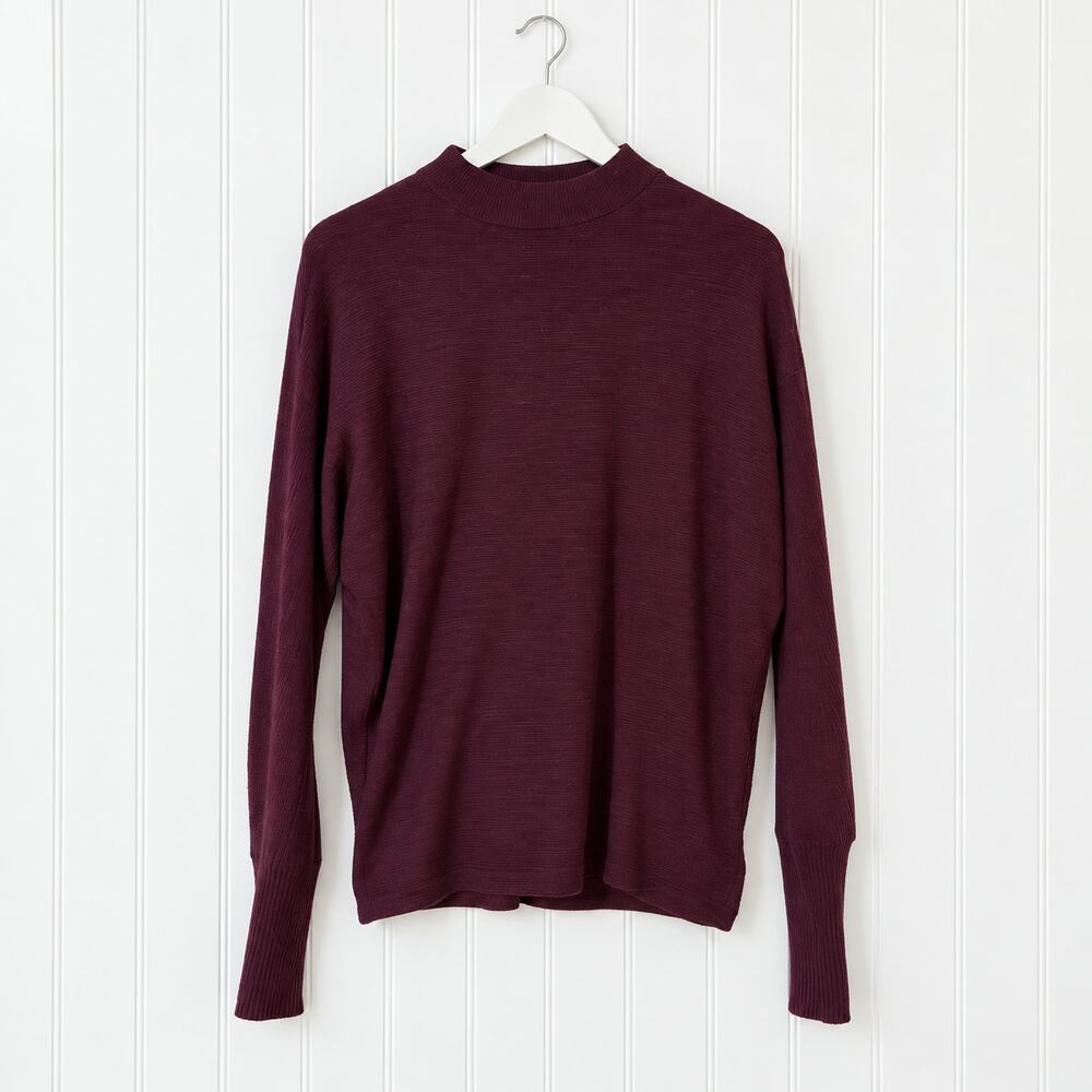 BP. Ribbed Knit Long Sleeve Top Burgundy XXS